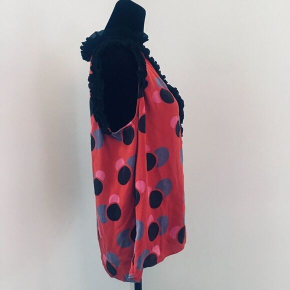 MARC BY MARC JACOBS Blue Red Purple Polka Dot Ruffle Sleeveless Silk Top M - Picture 3 of 7